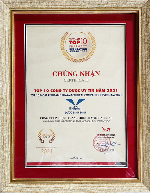 BIDIPHAR GIỮ VỮNG TOP 10 CÔNG TY DƯỢC UY TÍN 2021