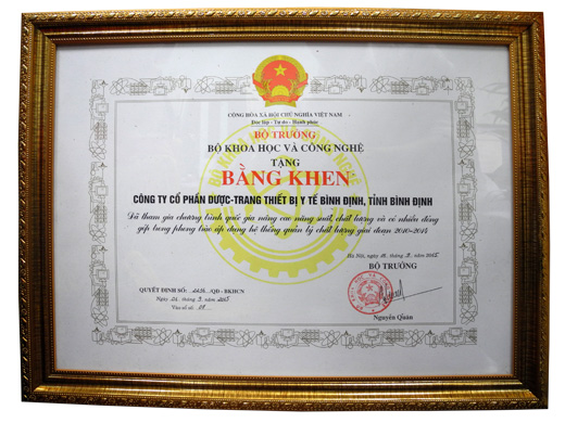 Bidiphar vinh dự được nhận Bằng khen của Bộ trưởng Bộ Khoa học và Công nghệ