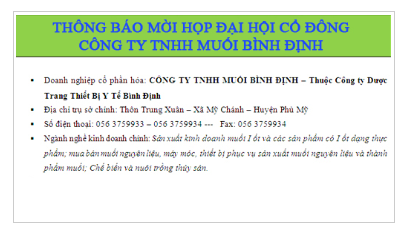 Thông báo mời họp Đại hội cổ đông thành lập 2012