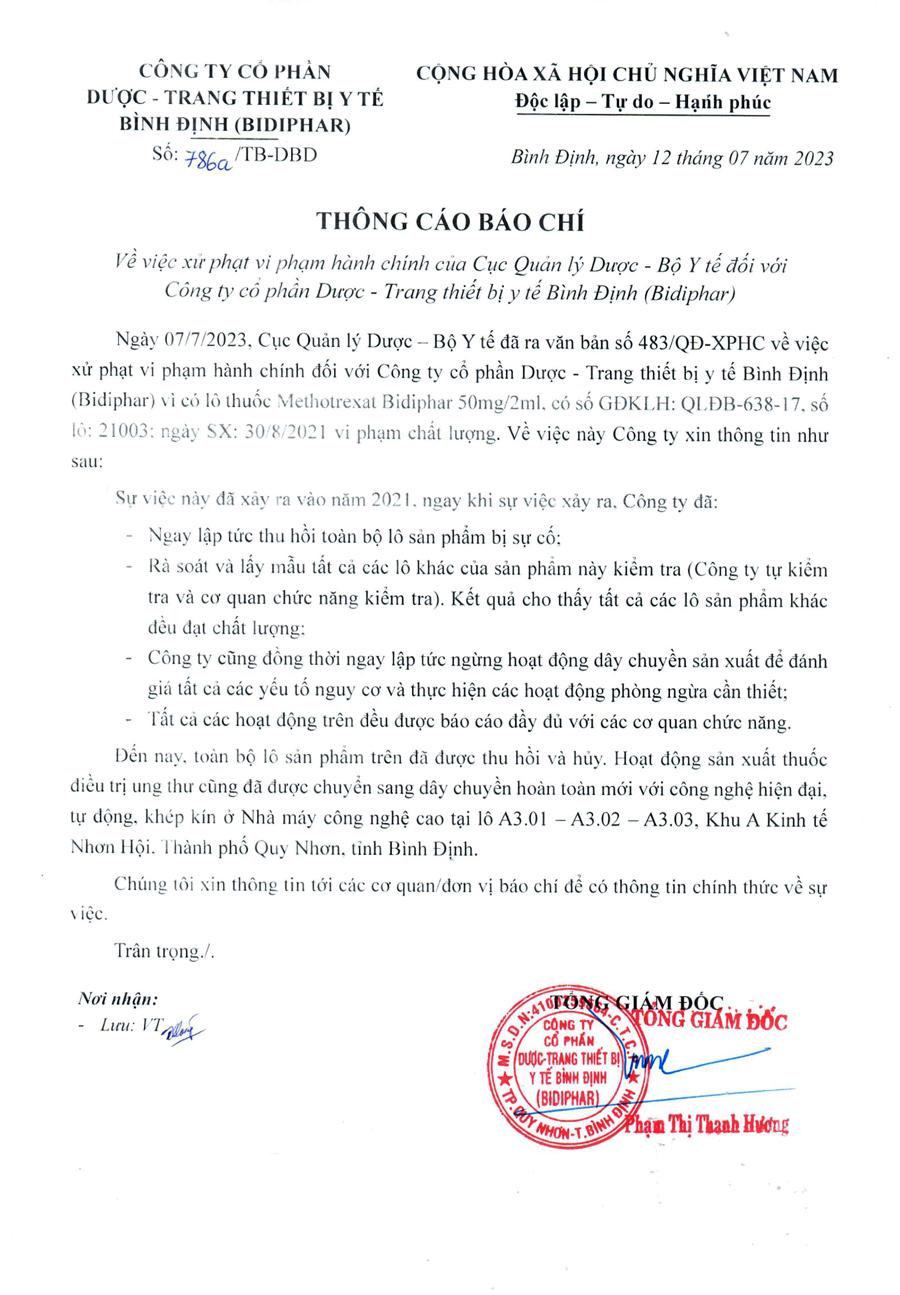 THÔNG CÁO BÁO CHÍ