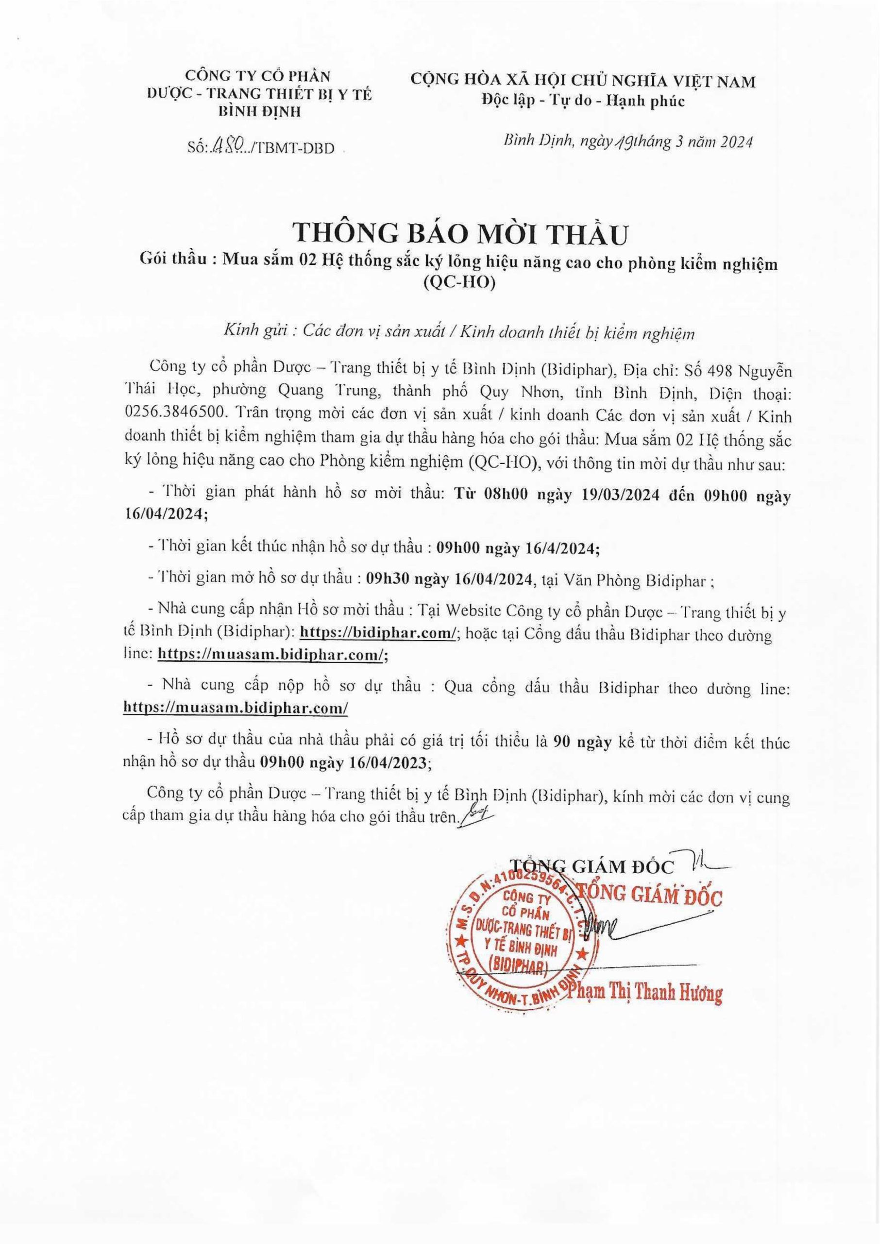 Mua sắm 02 Hệ thống sắc ký lỏng hiệu năng cao cho phòng kiểm nghiệm (QC-HO)