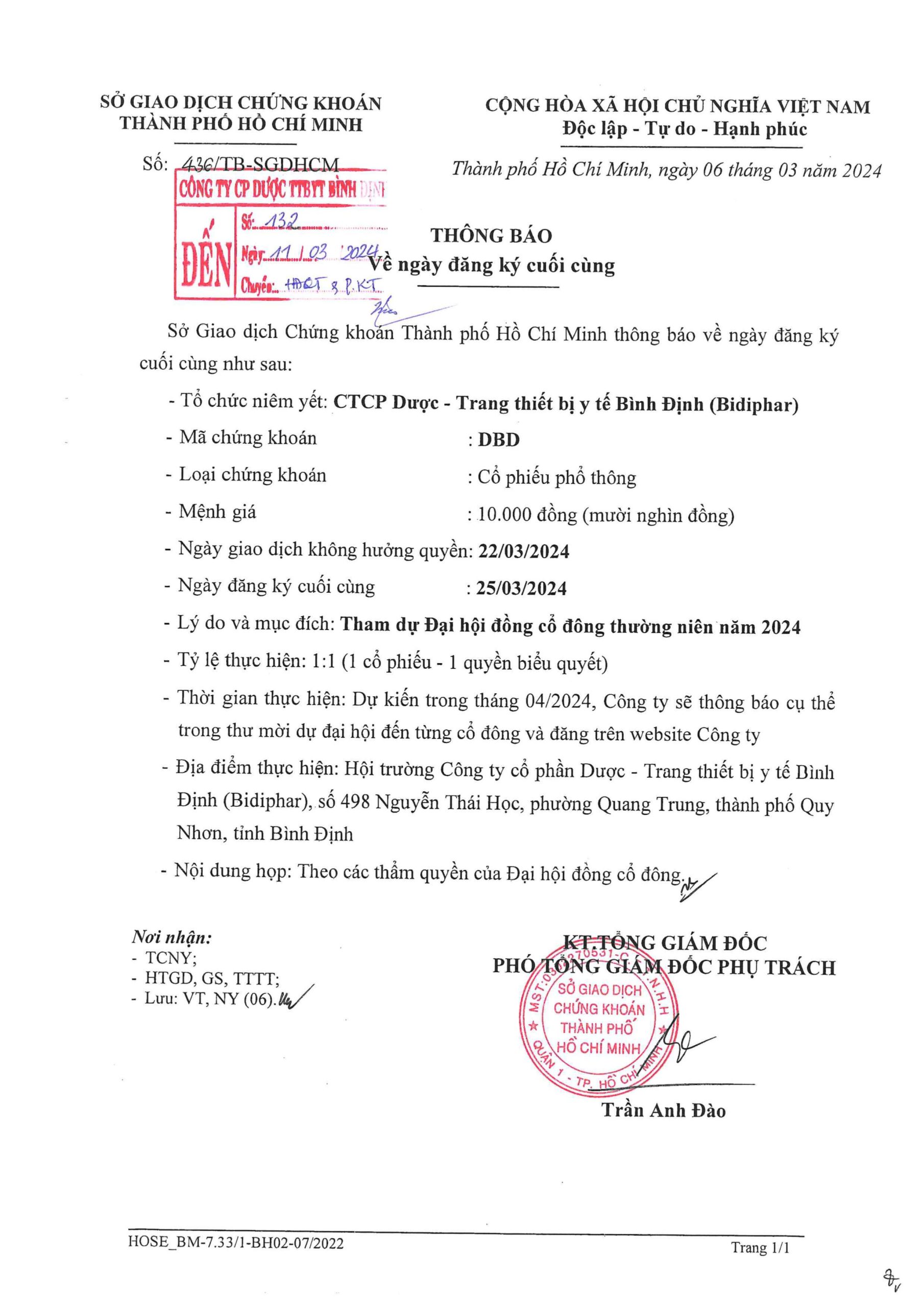 Thông báo về ngày đăng ký cuối cùng