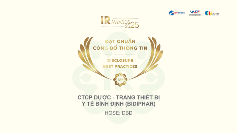 BIDIPHAR ĐẠT DANH HIỆU "DOANH NGHIỆP ĐẠT CHUẨN CÔNG BỐ THÔNG TIN NĂM 2025" DO IR AWARDS BÌNH CHỌN